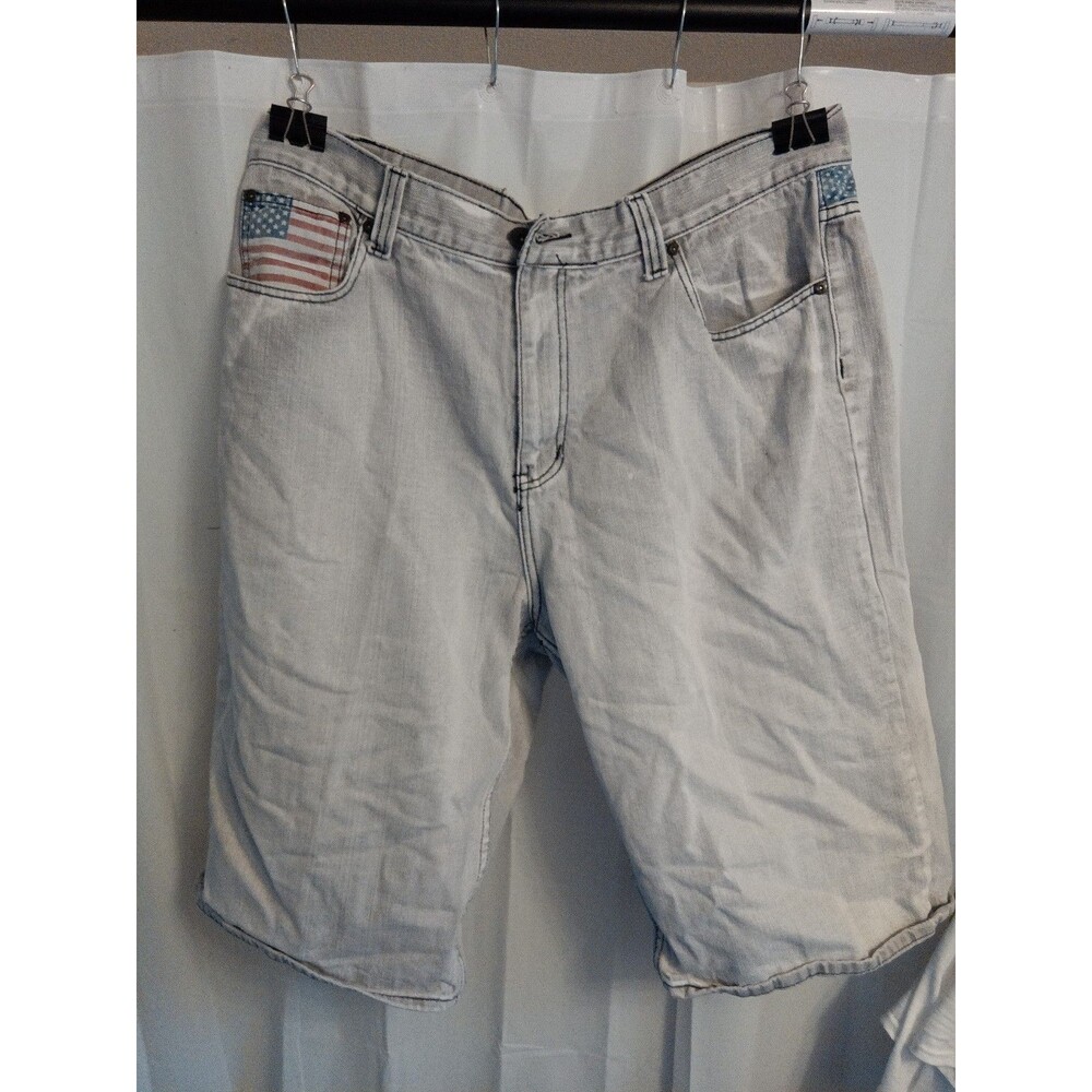 Old Skool / USA Flag Americana Patriotic Wide  Leg Light Denim Shorts Size 40